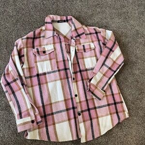Pink Plaid Button-Up Shirt jacket